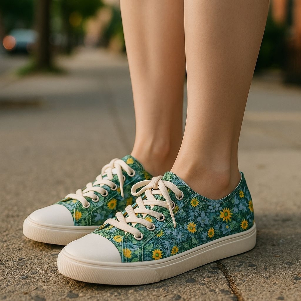 Tommy Bahama Floral Canvas Sneakers - Green and White Size 8.5 - Picture 9 of 13